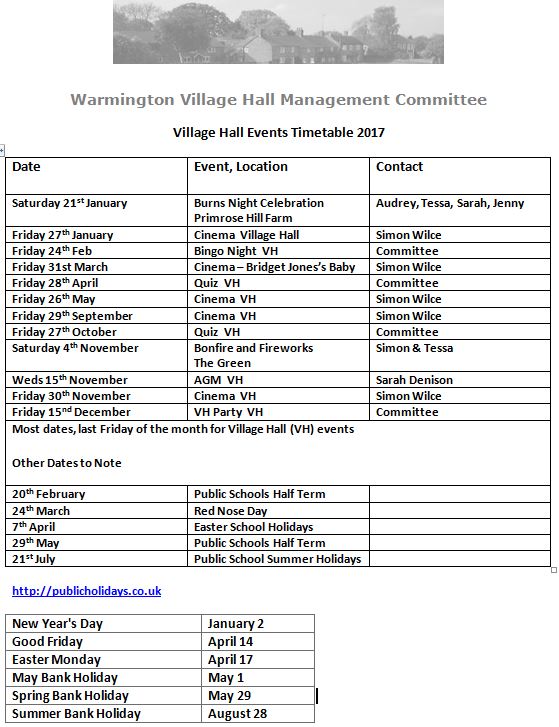 Village Hall events